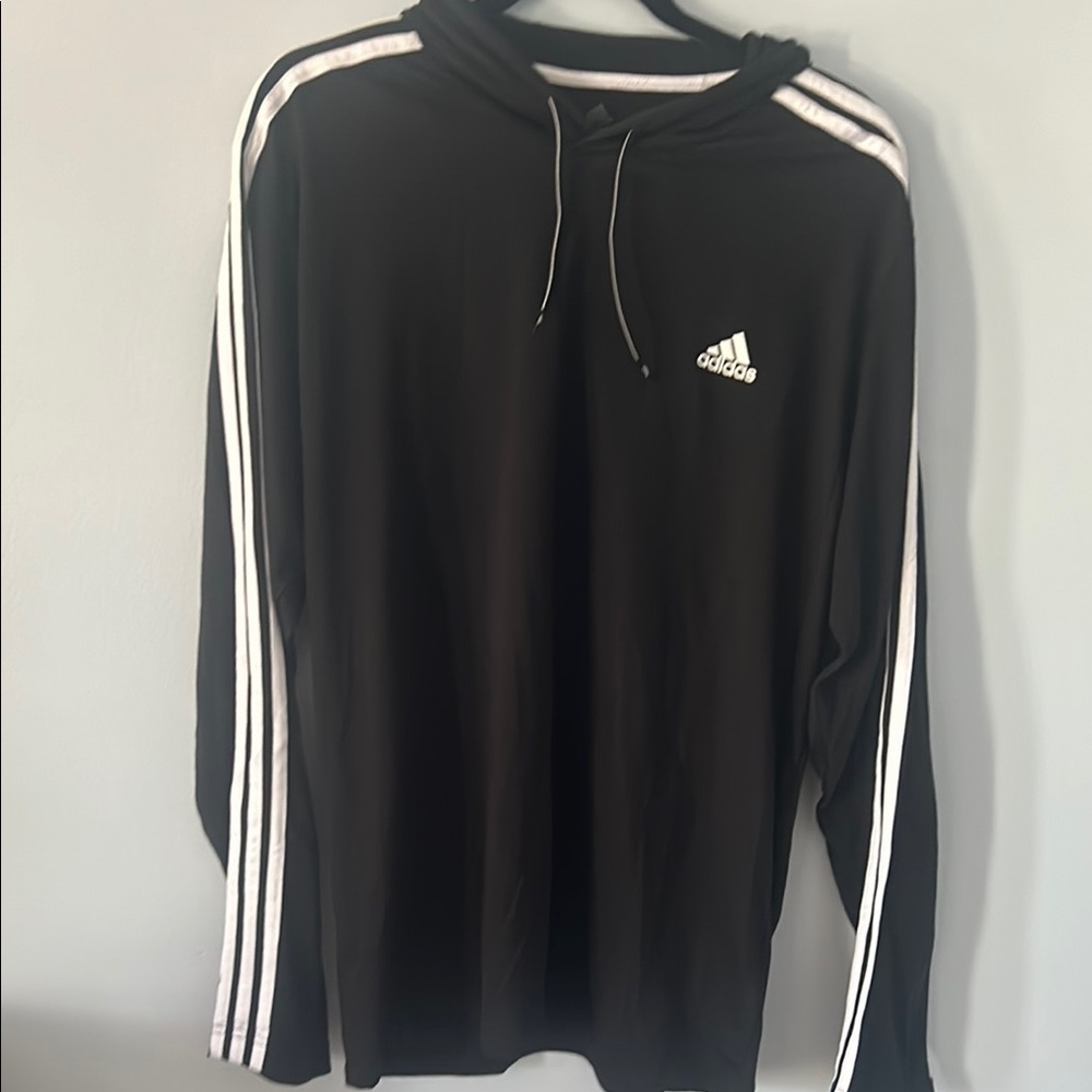 NWT XL Adidas Black Hoodie with White Stripes men or women